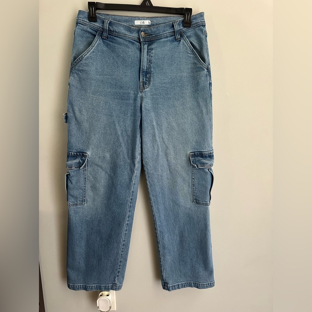 Cello Womens Cargo Jeans Sz 9/29 Baggy Skater Carpenter Blue Denim Wide Leg
